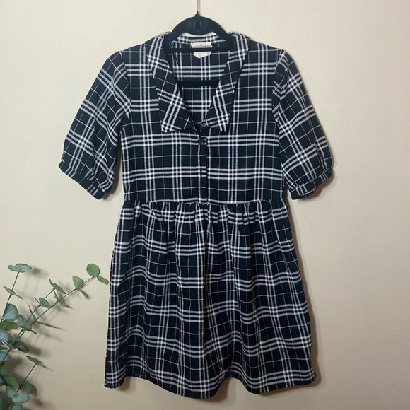 Harper Heritage Plaid  Black & White Short Mini Dress Button Up XXS Fall - Picture 1 of 5